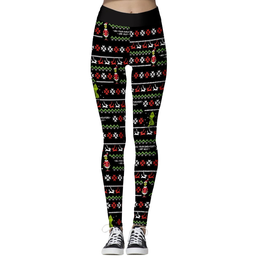 Fuwaxung Christmas Grinch Grinch 3D Digital Print Tight Feet Ladies Yoga  Leggings Cosplay 