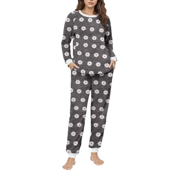 Fuwddey 2 Piece Lounge Sets for Women Crew Neck Velour Sweatsuits Sets Long Sleeve Soft Sleepwear 2 Piece Velvet Fleece Pjs Pajamas Sets with Pockets