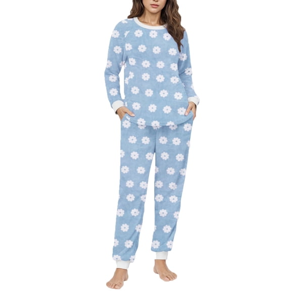Fuwddey 2 Piece Lounge Sets for Women Crew Neck Velour Sweatsuits Sets Long Sleeve Soft Sleepwear 2 Piece Velvet Fleece Pjs Pajamas Sets with Pockets