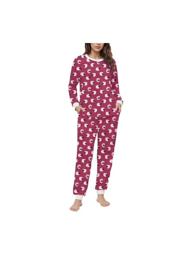 2 Piece Sets for Women Crew Neck Velour Sweatsuits Sets Long Sleeve Soft Sleepwear 2 Piece Velvet Fleece Pjs Pajamas Sets with Pockets