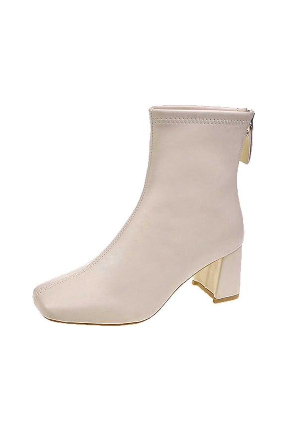 Ankle Boots for Women Chunky Block Heel Square Toe Back Zipper Booties Winter Dress Shoes