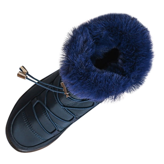 Fuwddey Ankle Boots for Women Short Winter Snow Boot with Warm Fleece Lined Solid Color Round Toe Side Zipper Mid-Calf Thick Bottom Flat Boots