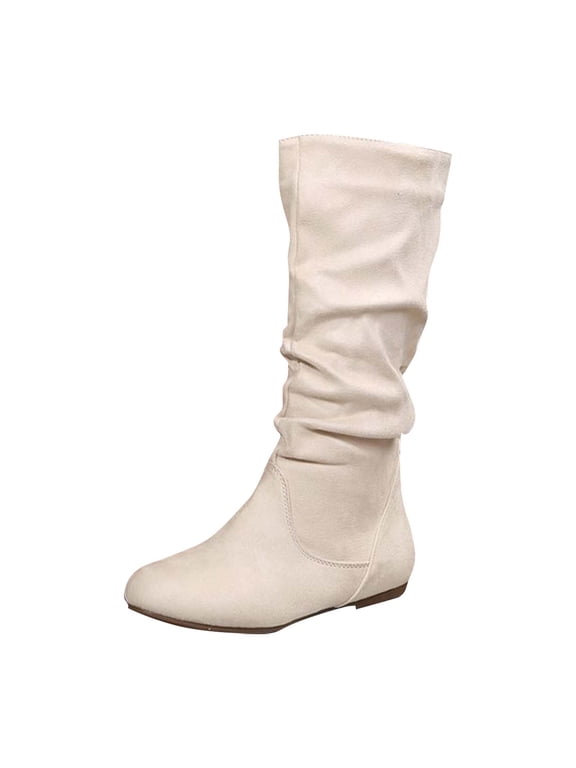 Boots for women Fashion Casual Versatile Zipper Suede Boots Fashion Trend Stacked Flat Mid-Calf Boots Fall Weather Winter Boots