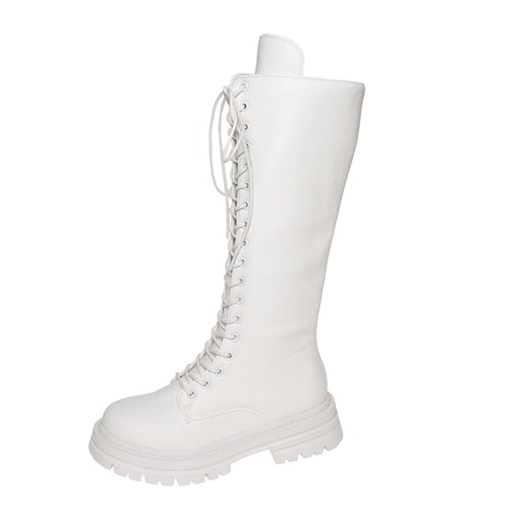 Fuwddey Knee High Boots for Women Fashion Casual Versatile Cool And Fashionable Winter Strap British Style Lace-Up Thick-Soled Thick-Heeled Long Boots