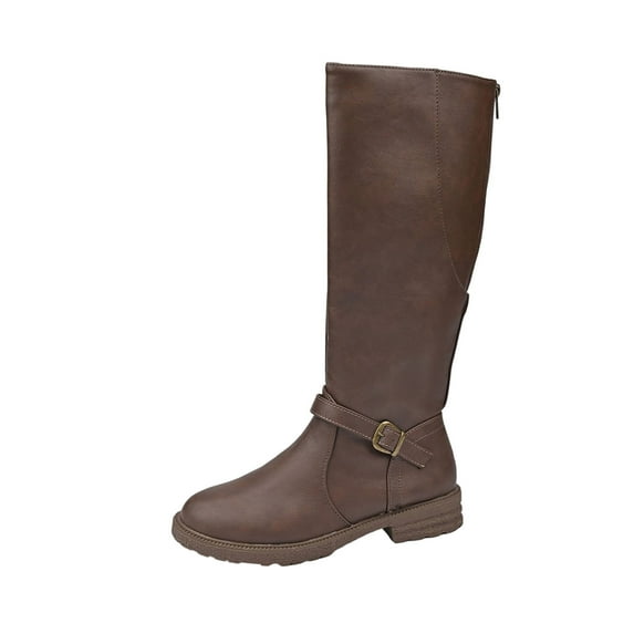 Fuwddey Knee High Boots for Women Fashion Casual Winter Long Boots Solid Color Round Toe Side Zipper Chunky Heel Low Heel Knee-High Boots