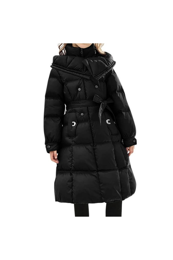 Long Coat For Medium And Large Toddlers Puffer Jacket Warm Zipper Hooded Parka Snow Coats Thick Padded Soft Fleece Jacket With Pocket