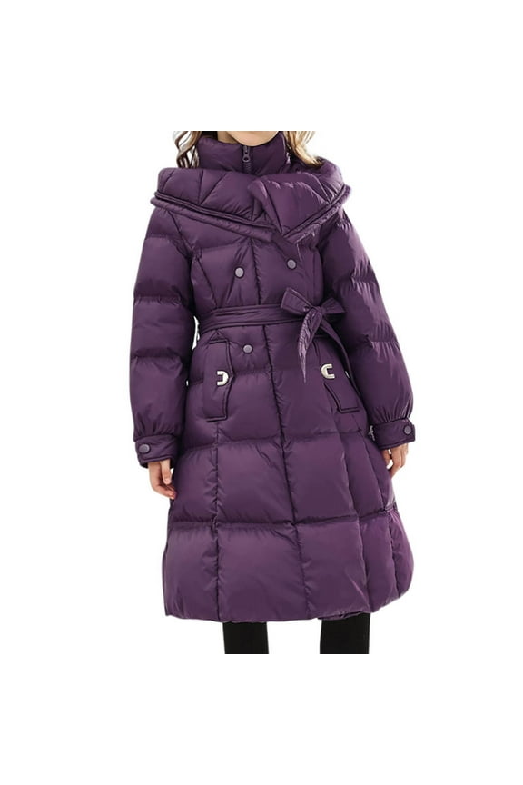 Long Coat For Medium And Large Toddlers Puffer Jacket Warm Zipper Hooded Parka Snow Coats Thick Padded Soft Fleece Jacket With Pocket