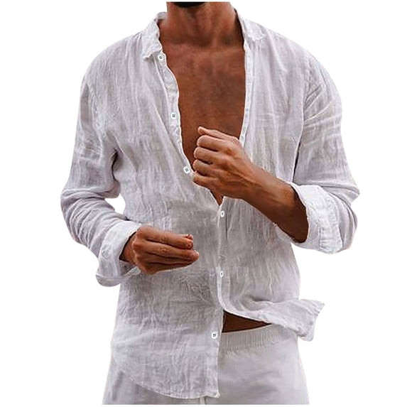 Fuwddey Loose Fit Shirt for Men Men'S Fashion Casual Solid Color Long Sleeve Turndown Collar Blouse Shirt