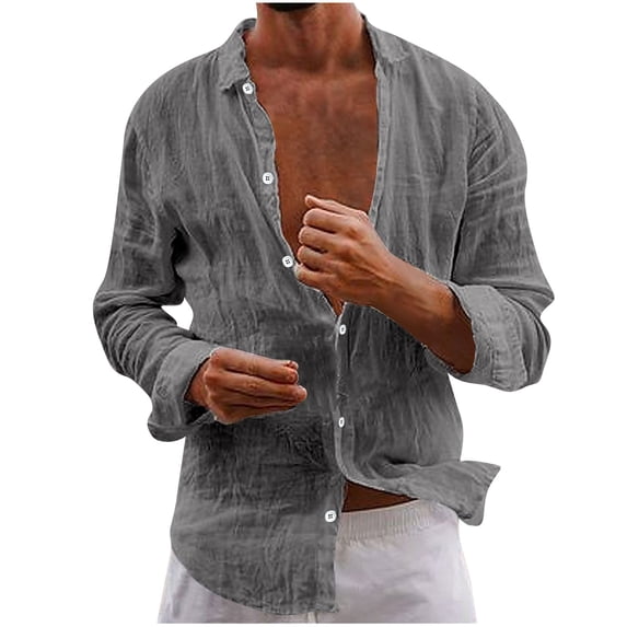 Fuwddey Loose Fit Shirt for Men Men'S Fashion Casual Solid Color Long Sleeve Turndown Collar Blouse Shirt