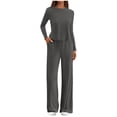 thumbnail image 1 of Fuwddey Lounge Sets for Women 2025 Round-Neck 2 Piece Outfits Airport Wide Leg Pants Matching Set Sweatsuits Tracksuit Set, 1 of 8