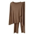 thumbnail image 1 of Fuwddey Lounge Sets for Women 2025 Round-Neck 2 Piece Outfits Long Sleeve Top Wide Leg Pants Matching Set Nightwear Underwear Sleepwear Set, 1 of 3