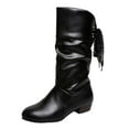 thumbnail image 1 of Fuwddey Mid Calf Boots for Women Casual Mid Tube Round Toe Knight Boots Low Heel Round Head Lace Up Warm Snow Boots, 1 of 6