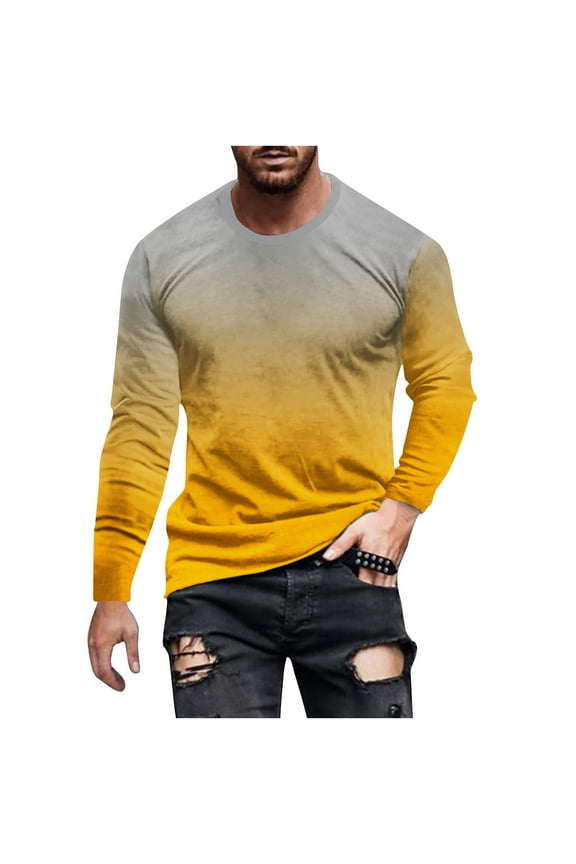Pullover Top for Men Fall Winter Clothing Men Casual Round Neck Long Sleeve Pullover Printed T-Shirt Blouse Tops