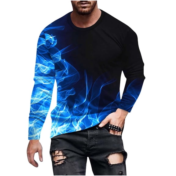Fuwddey Pullover Top for Men Fall Winter Clothing Men Casual Round Neck Long Sleeve Pullover Printed T-Shirt Blouse