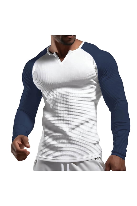 Pullover Top for Men Fall Winter Clothing Men'S Colorblocked Long Sleeve V-Neck Knit T-Shirt Top