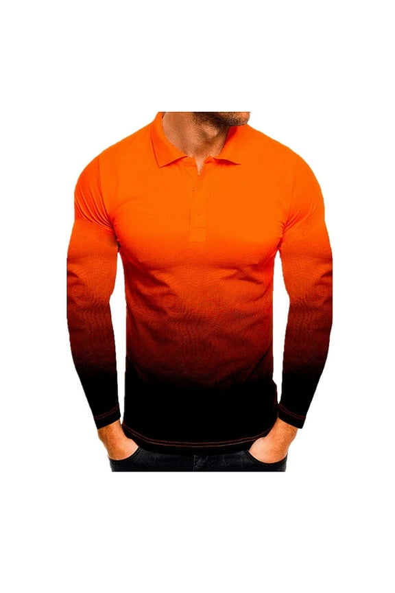 Pullover Top for Men Fall Winter Clothing Men'S Printing Turn-Down Collar Pullover Tops Casual Basic Long Sleeve T-Shirt