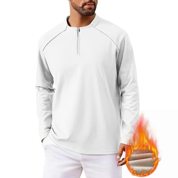 Fuwddey Pullover Top for Men Fall Zip Up Blouses Shirts Men'S Casual And Fashionable Solid Color Long Sleeve Stand-Up Collar Blouse/T-Shirt