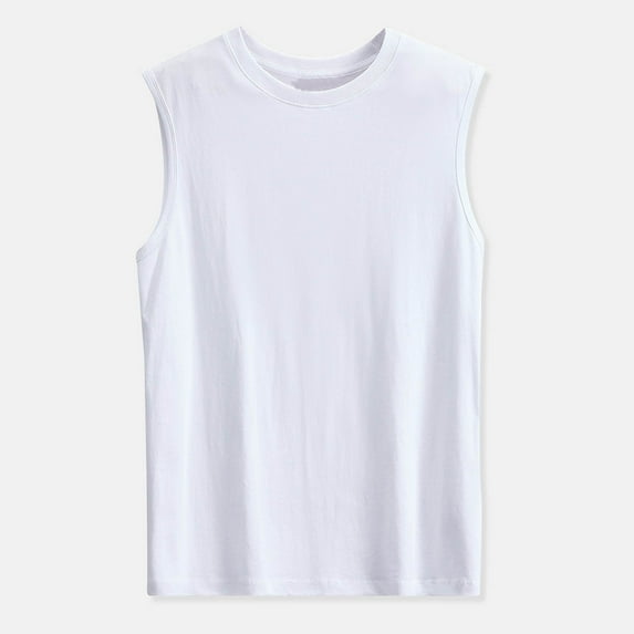 Fuwddey Sleeveless Shirts For Men Solid Color Crewneck Basic Cotton Tank Tops Casual Summer Everyday Wear S-4Xl