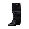 thumbnail image 1 of Fuwddey Slouch Long Boots for Women Chunky Almond Toe Pointed Classic Half Boot with Zip Wide Calf Pleated Boots Women'S High-Heels Mid Calf Boots, 1 of 6