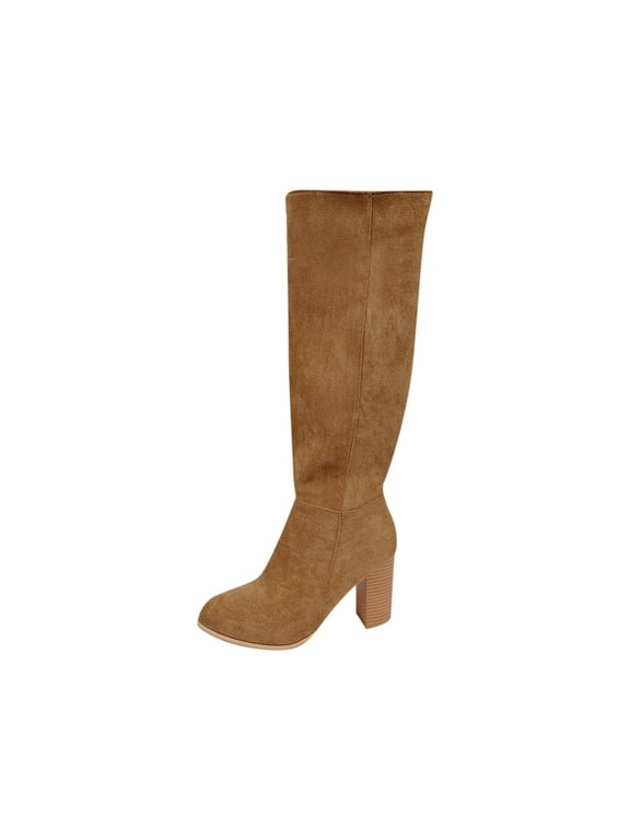 Suede Knee-High Boots Fall Boot For Women Chunky Block High Heel Slouch Fashion Boot Round Toe Side Zipper Fall Weather Winter Boots