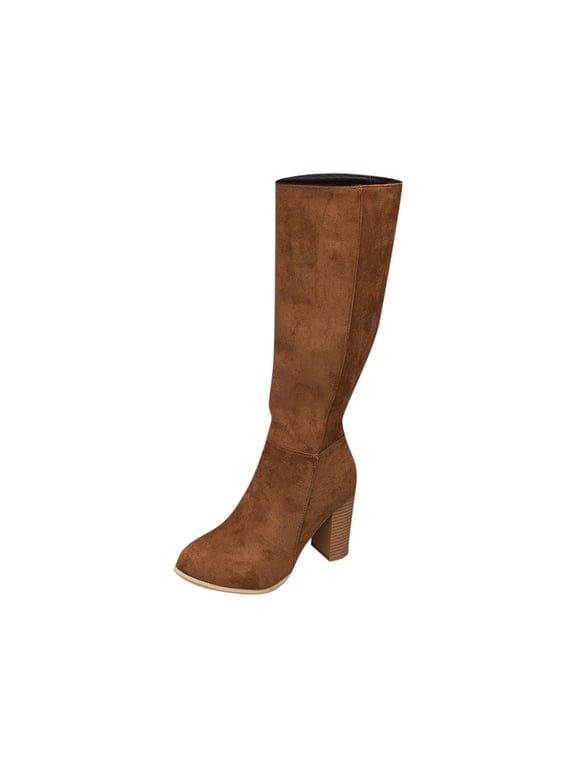 Suede Knee-High Boots Fall Boot For Women Chunky Block High Heel Slouch Fashion Boot Round Toe Side Zipper Fall Weather Winter Boots