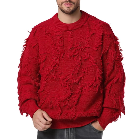Fuwddey Sweater for Men Fall Soft Classic Pullover Top Men'S Solid Color Long Sleeved Round Neck Warm Pullover Knitted Sweater