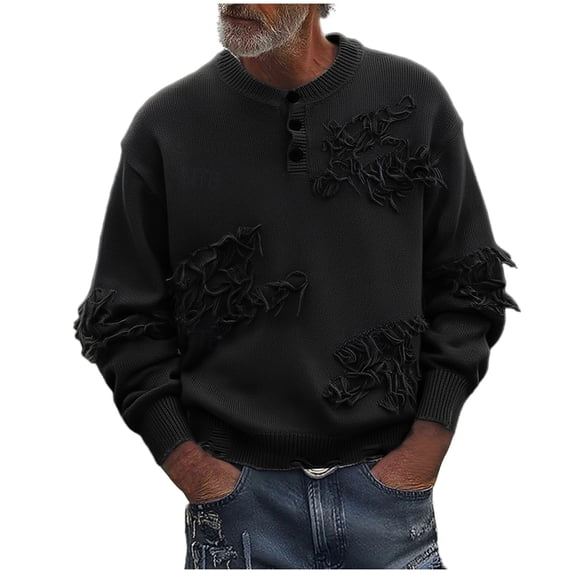 Fuwddey Sweater for Men Fall Soft Classic Pullover Top Men'S Winter Casual Fashion Solid Color Long Sleeved Button Round Neck Sweater