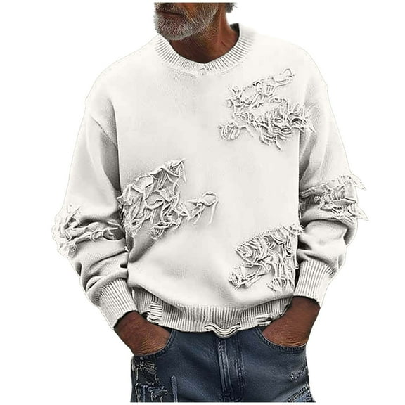 Fuwddey Sweater for Men Fall Soft Classic Pullover Top Men'S Winter Casual Fashion Solid Color Long Sleeved Round Neck Sweater