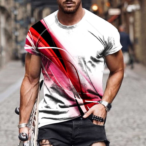 Fsgntruao T-Shirts For Men Printing Short Sleeve Crewneck Breathable Casual Fitness Sports Summer Everyday Wear