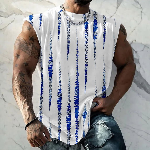 Fsgntruao Tank Top For Men Striped Sleeveless Muscle Shirts Breathable Athletic Summer Gym Workout Vest S-5Xl