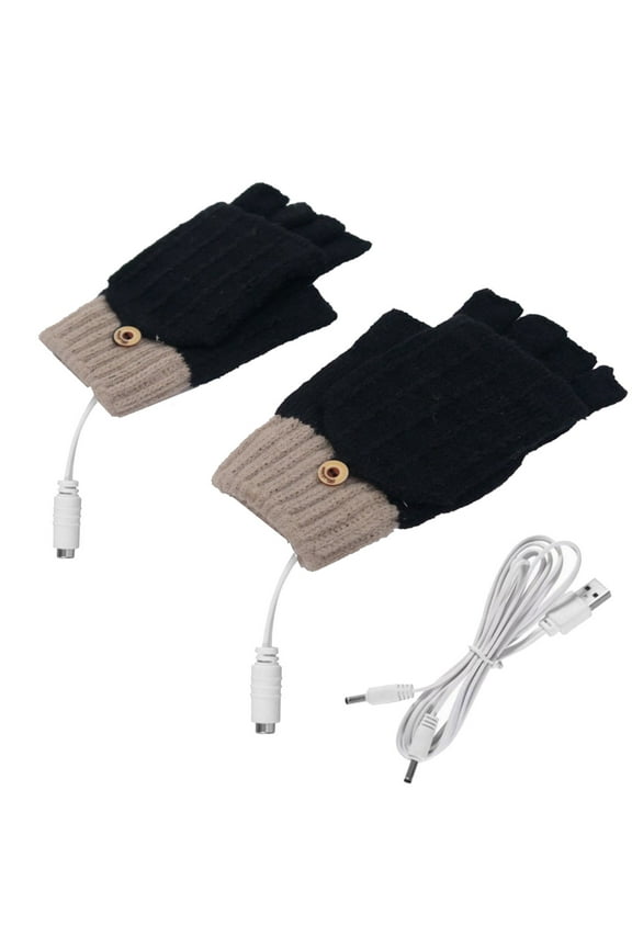 USB Electric Heated Gloves for Men Women Half Bare Finger Knit Gloves Hand Warmers Gloves Windproof Thermal Heated Mittens Winter Gifts for Outdoor Skiing Cycling Hiking