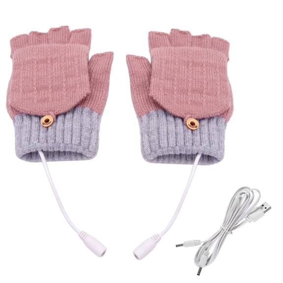 Fuwddey USB Electric Heated Gloves for Men Women Half Bare Finger Knit Gloves Hand Warmers Gloves Windproof Thermal Heated Mittens Winter Gifts for Outdoor Skiing Cycling Hiking