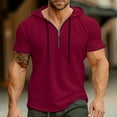 thumbnail image 1 of Fuwddey Workout T-Shirts For Men Solid Color Hooded Crewneck Short Sleeve Breathable Regular Fit Gym Training Summer Tops, 1 of 4