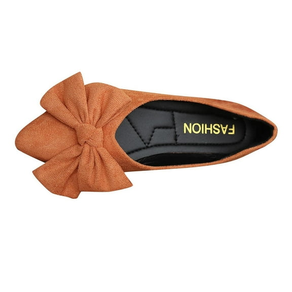 Fuwddey flats shoes for women Spring New Large Size Shallow Mouth Suede Casual Comfortable Bow Flat Slip- Work Fashion Pointed Shoes