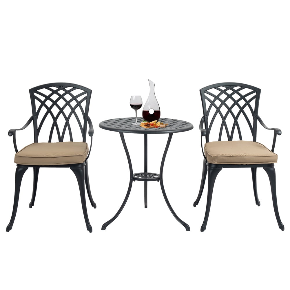 FuxinDecor 3 Piece Bistro Table Set Cast Aluminum Outdoor Patio ...