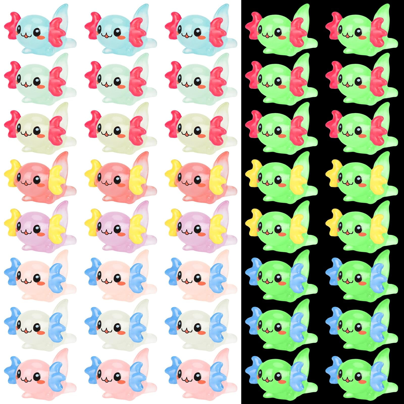 50-Piece Mini Axolotl Figures - Assorted Colors & Glow In The Dark - Tiny Resin Charms For Crafts & Decor - View #7