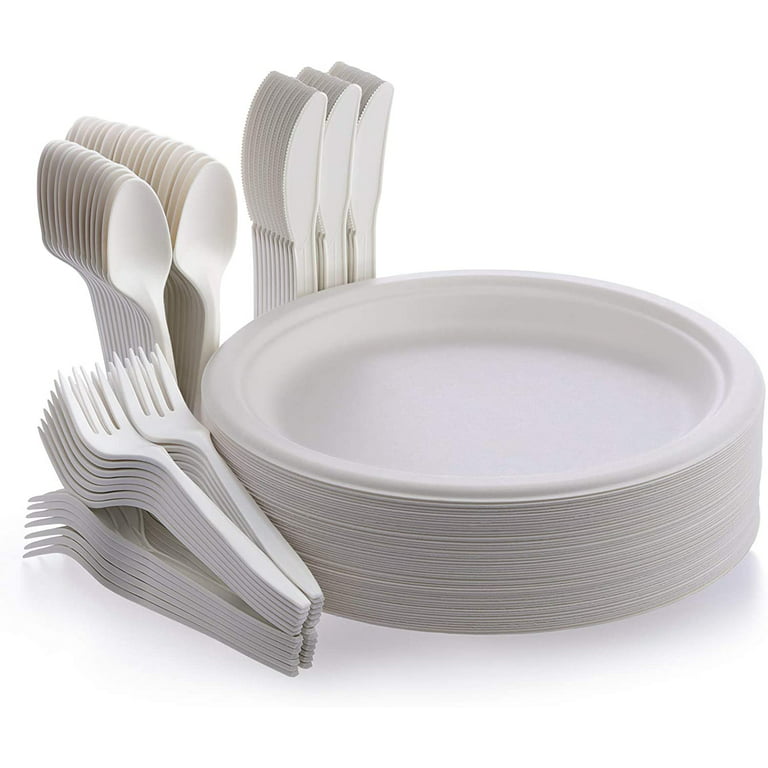 Compostable Disposable Dinnerware Set Includes Biodegradable Paper