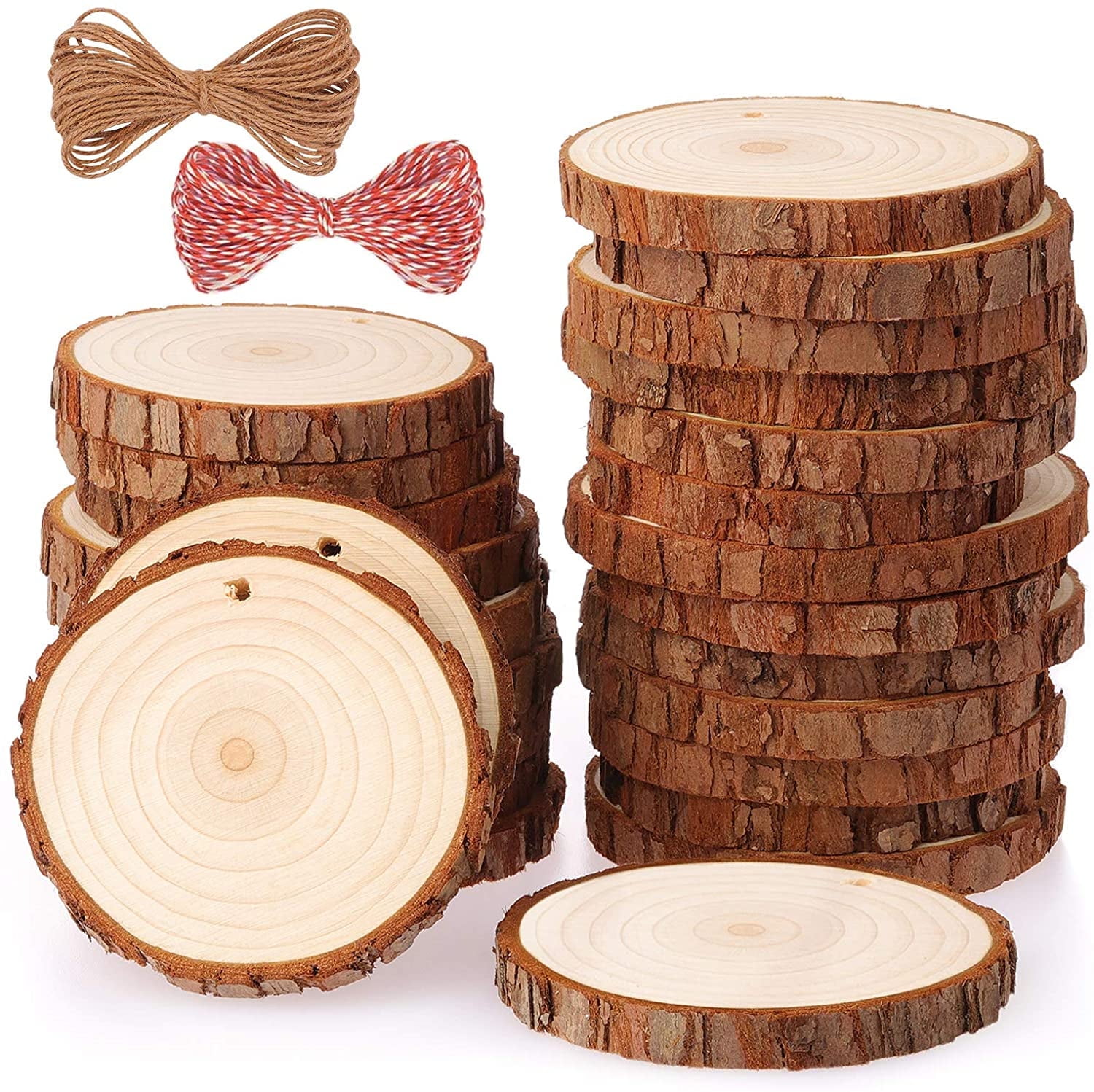 Fuyit Natural Wood Slices 25 Pcs 3.1-3.5 Inches Craft Wood Kit Unfinished  Predrilled with Hole Wooden Circles Tree Slices for Arts and Crafts  Christmas Ornaments DIY Crafts 