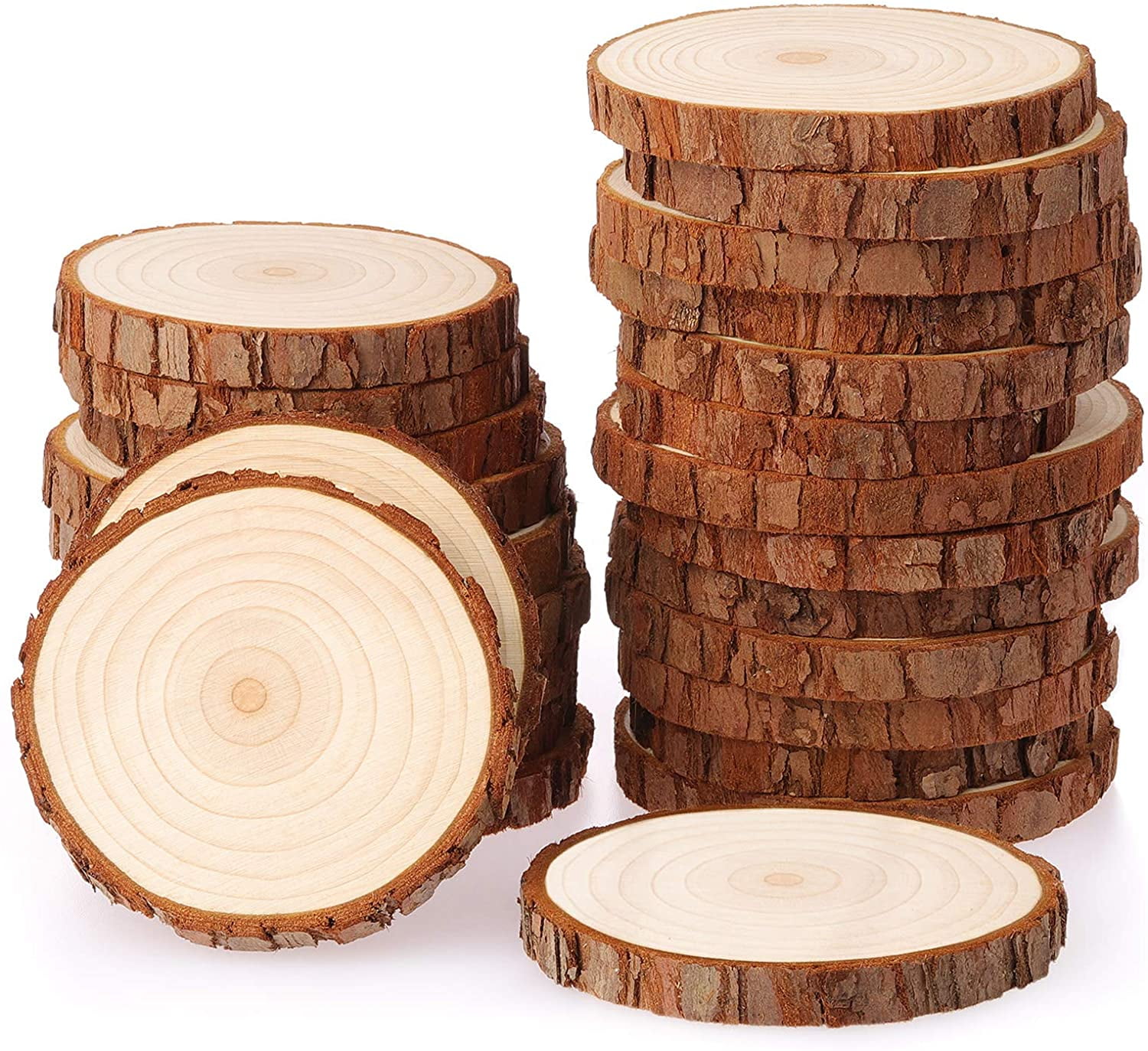 LRAERZ Natural Wood Slices 20Pcs 3.5-4.0 in Unfinished Wood Kit