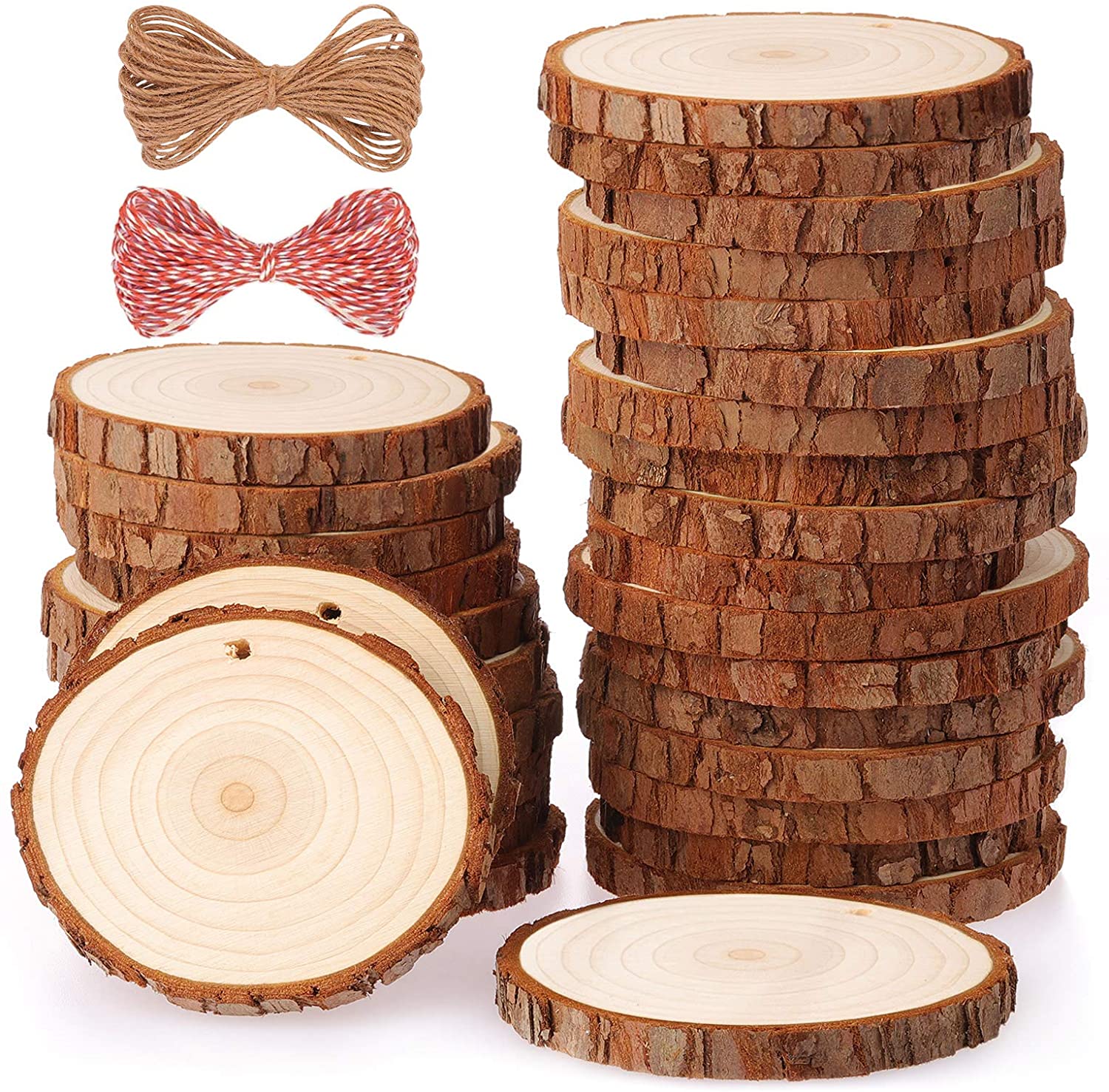 Fuyit Natural Wood Slices 30 Pcs 2.4-2.8 inches Craft Wood Kit