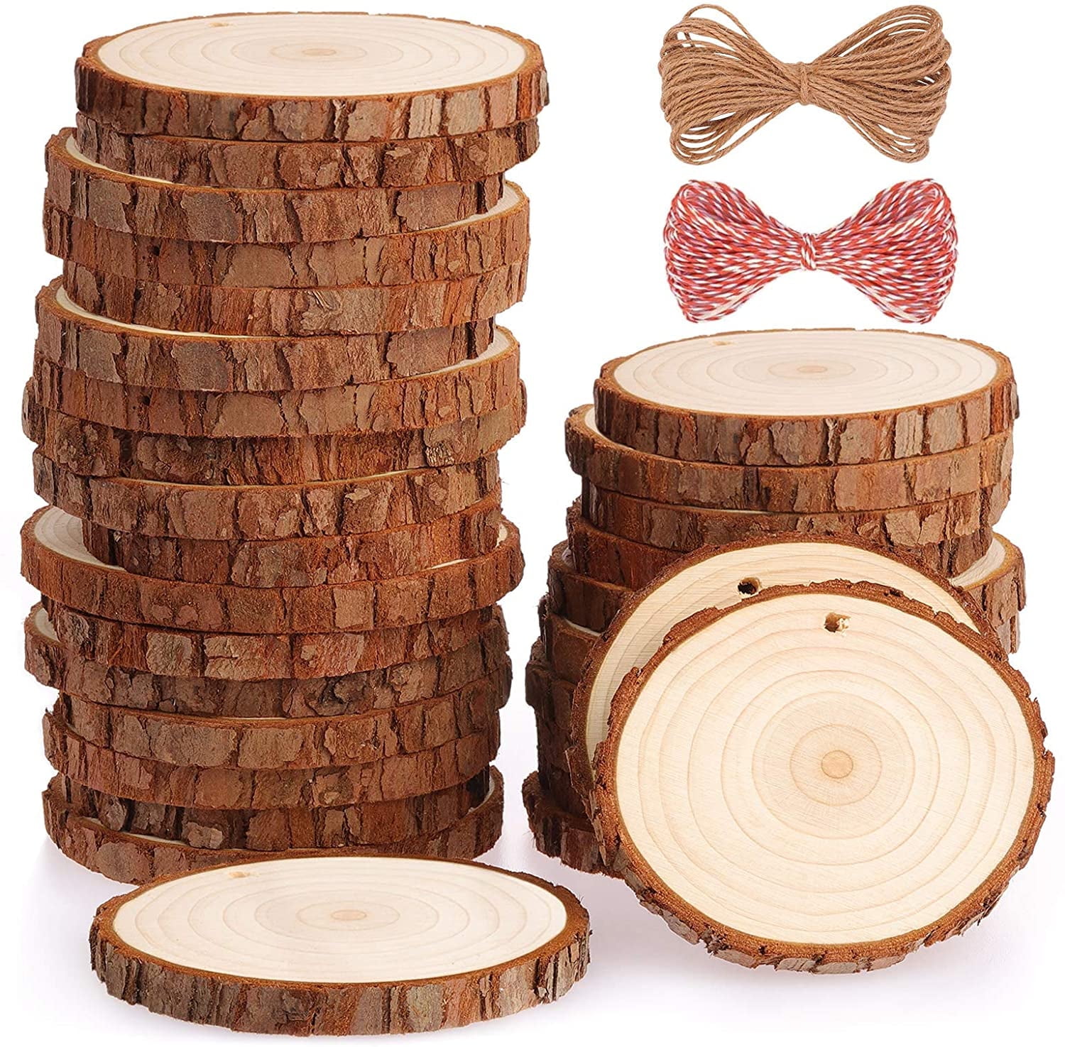 Blgat Natural Wood Slices - 10 Pcs 0.23-2.6 Inches Craft Unfinished Wood Kit Predrilled with Hole Wooden Circles for Arts Wood Slices A, Size: One