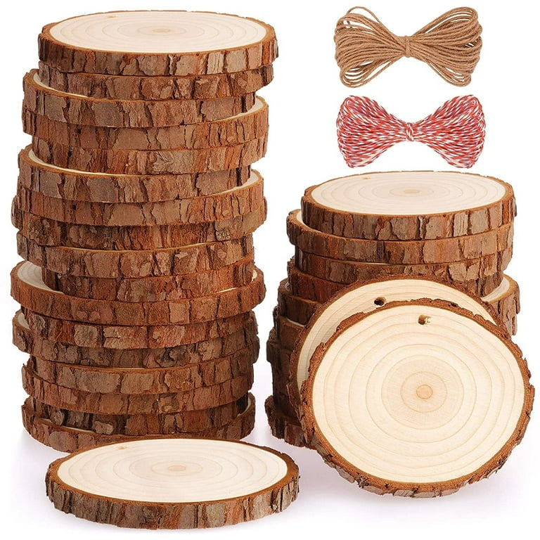 Fuyit Natural Wood Slices 30 Pcs 2.8-3.1 inches Craft Wood Kit Unfinished  Predrilled with Hole Wooden Circles Tree Slices for Arts and Crafts  Christmas Ornaments DIY Crafts 