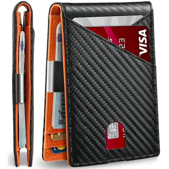 Fuyit Wallet for Men Slim, Genuine Leather Mens Wallet RFID Blocking Credit Card Holder with Money Clip