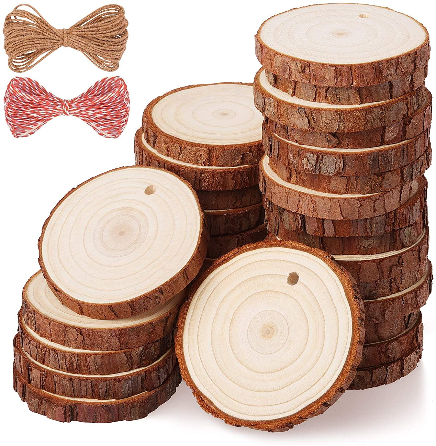 Natural Wood Slices, Predrilled with 33 Feet of Twine (3.5-4 in, 30  Pieces), PACK - Kroger