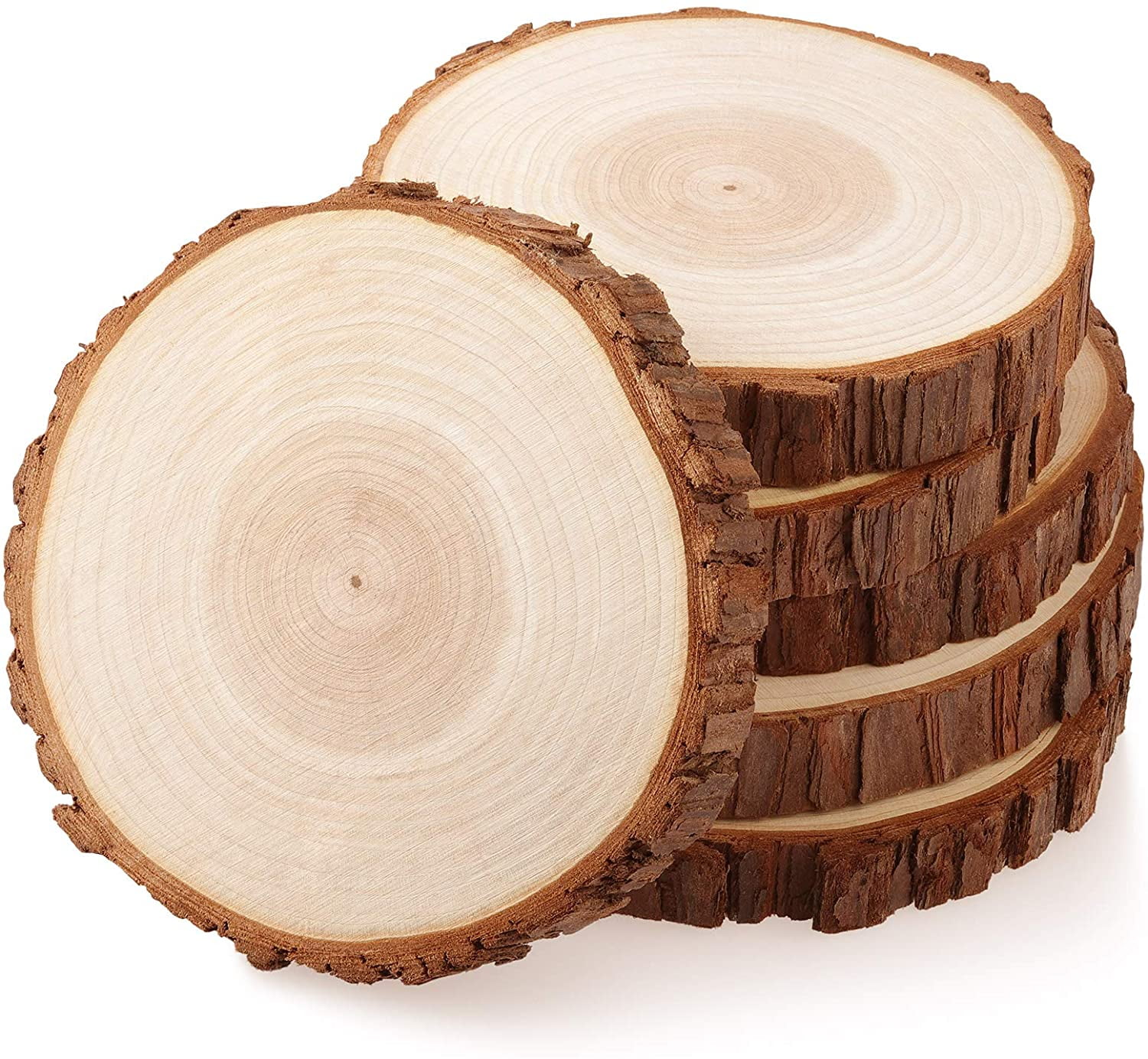 Fuyit Wood Slices 6 Pcs 6-6.3 Inches Unfinished Natural Tree Slice Wooden Circle with Bark Log Discs for DIY Arts and Craft Rustic Wedding Christmas