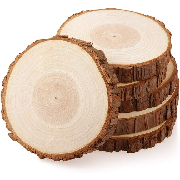 Fuyit Wood Slices 6 Pcs 6-6.3 inches Unfinished Natural Tree Slice Wooden Circle with Bark Log Discs for DIY Arts and Craft Wedding Christmas Ornaments