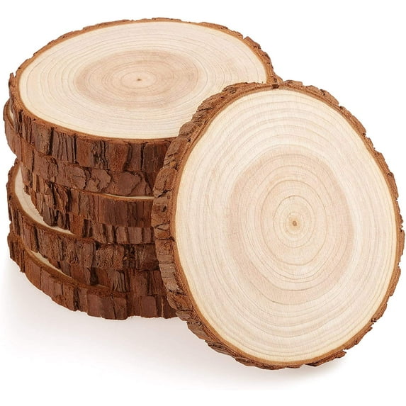 Fuyit Wood Slices 8 Pcs 5.5-6 inches Unfinished Natural Tree Slice Wooden Circle with Bark Log Discs for DIY Arts and Craft Christmas Ornaments