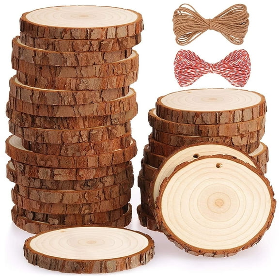 Fuyit Wood Slices for BP35&nbsp;Centerpieces, 6Pcs 6-6.3 Inch Unfinished Round Wooden Base Discs with Bark for Rustic DIY Crafts, Table, Wedding Decoration