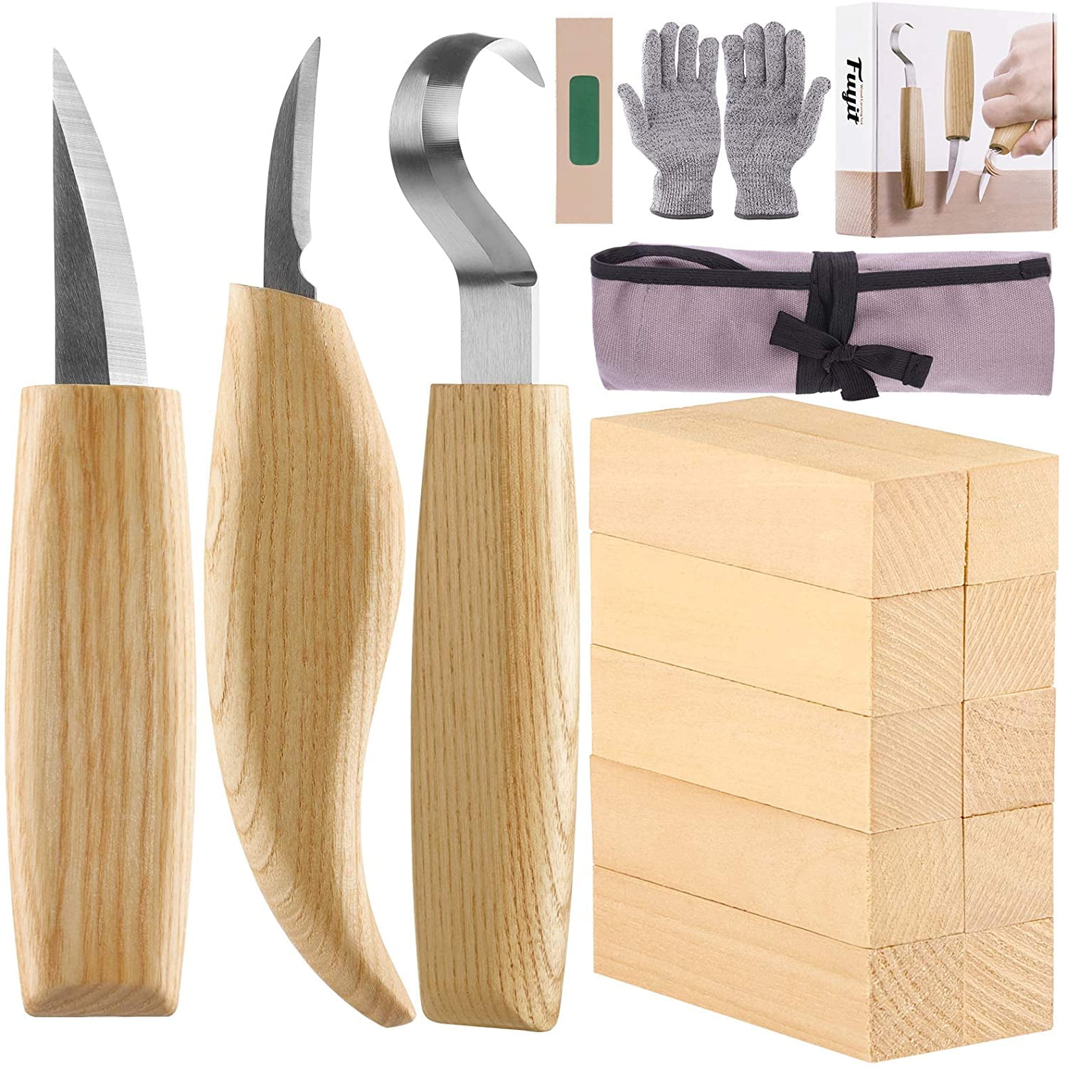 Fuyit Wood Whittling Kit with Basswood Wood Blocks Gifts Set for Adults and  Kids Beginners, Wood Carving Kit Set Includes 3pcs Wood Carving Knife 