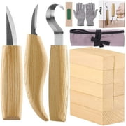 Fuyit Wood Whittling Kit with Basswood Wood Blocks Gifts Set for Adults and Kids Beginners, Wood Carving Kit Set Includes 3pcs Wood Carving Knife & 10pcs Blocks & Gloves